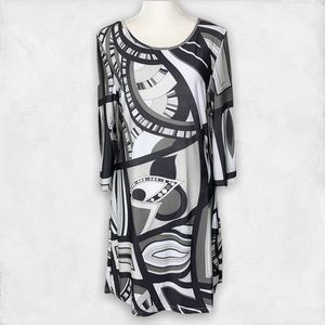 NWT White Mark art deco sheath dress XL white gray black tunic top or dress